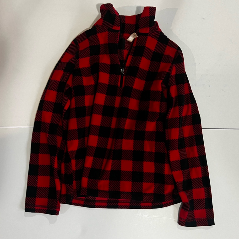 Red and Black Plaid Quarter-Zip Pullover